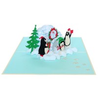 Handmade 3d Pop Up Christmas Xmas Card Penguin Ice House Party Greeting Card Invitation Papercraft Origami Kirigami